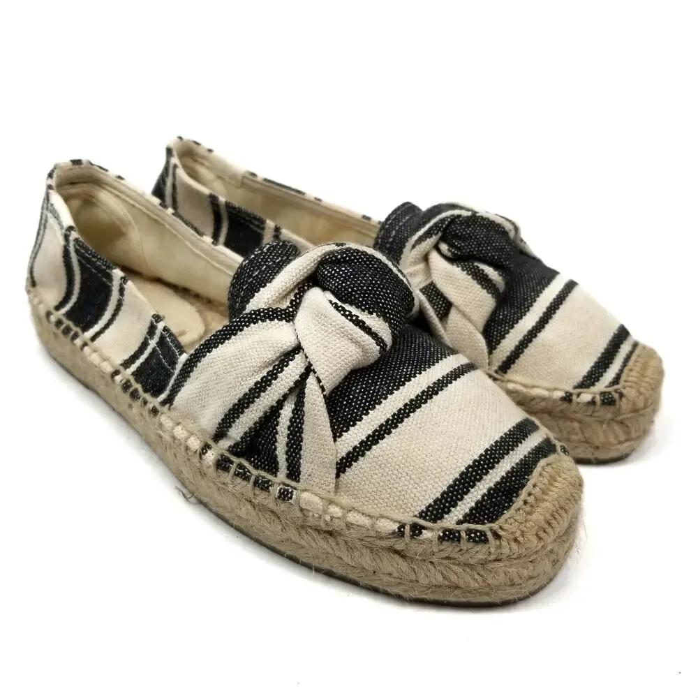 Soludos Women's Striped Knot Cream Black Espadrilles Size 5